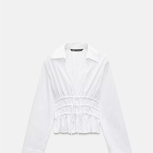 Zara White Ruched Blouse